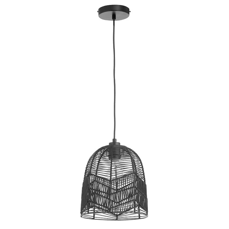 Henrietta River of Goods Black Metal and Woven Rattan Hanging Pendant Light - 9.875" x 9.875" x 13/61"