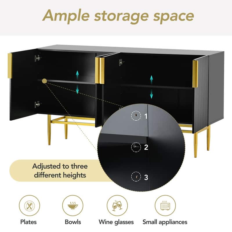 Modern Accent Cabinet with 4 Doors and Adjustable Shelves, Sideboard Buffet Storage Cabinet for Living Room, Entryway