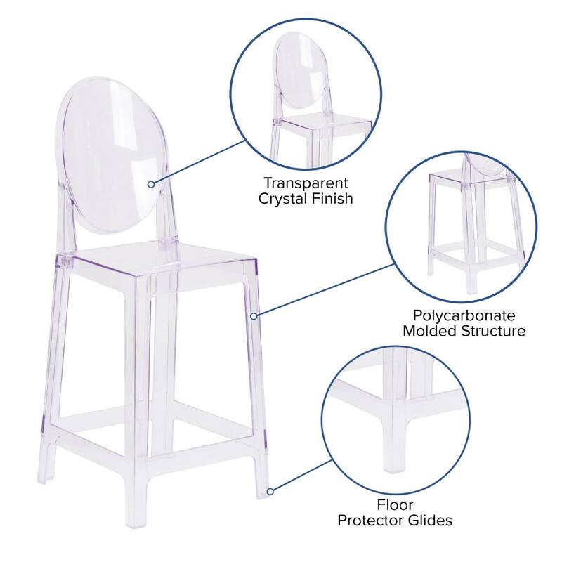 4 PK Counter Stool with Oval Back in Transparent Crystal - Wedding Chairs