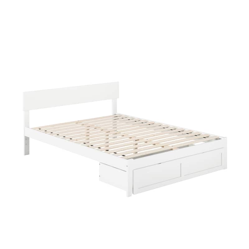 Bed with Foot Drawer - 78" x 81" - Solid Wood & Veneers - No Box Spring Needed