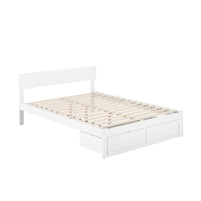 Bed with Foot Drawer - 78" x 81" - Solid Wood & Veneers - No Box Spring Needed