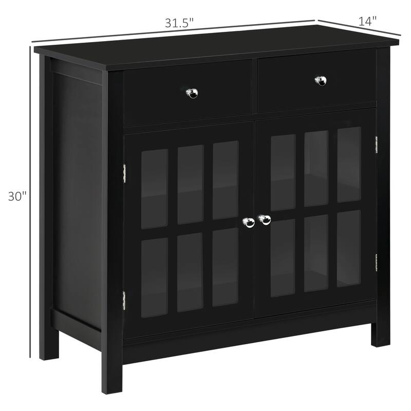 Black Sideboard Cabinet with Glass Doors and Drawers Multi-Functional Storage Buffet TV Console for Dining Kitchen Living Room