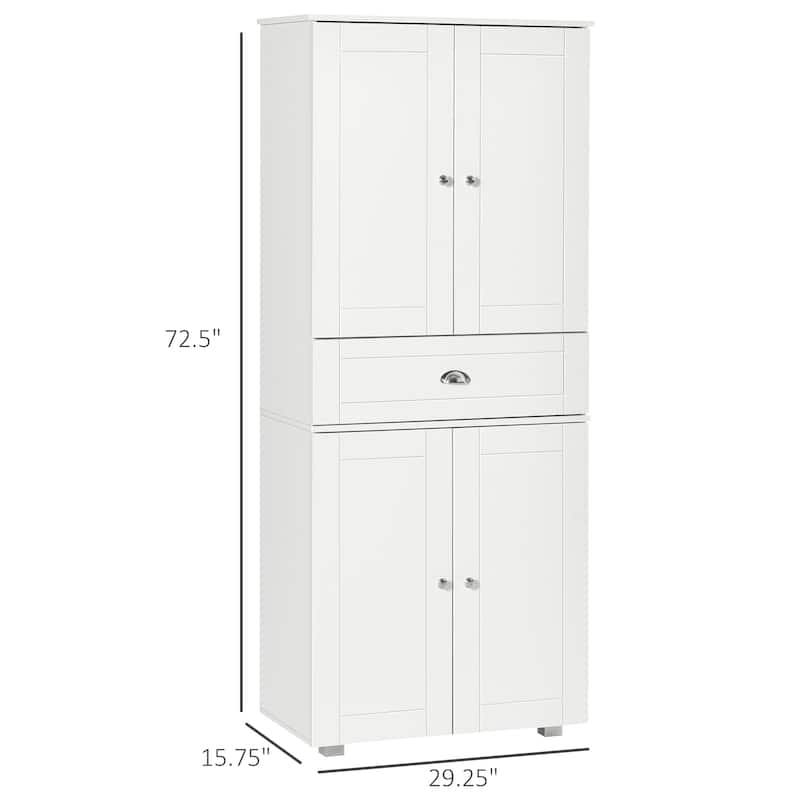 72" Freestanding Kitchen Pantry Cabinet with 2 Large Double Door Cabinets and 1 Center Drawer, White