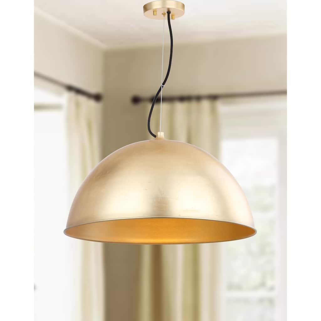 SAFAVIEH Lighting Efrosina Adjustable 1-Light Dome Gold Leaf Pendant - 21" W x 21" D x 11.5-83.5" H - Gold Leaf - 21Wx21Dx84H