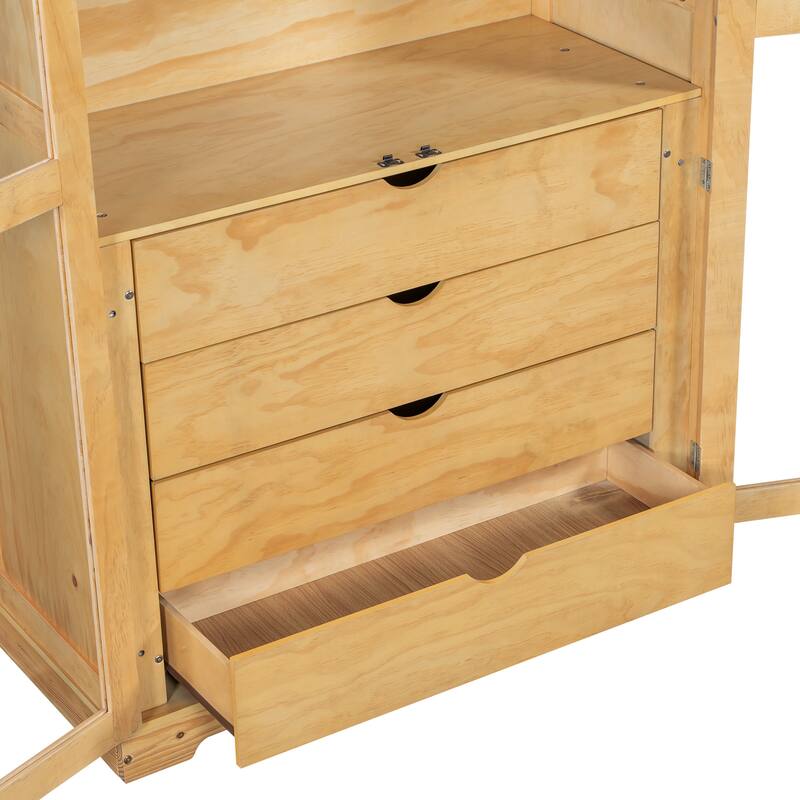 Roomfitters 75" Kitchen Pantry, Freestanding Storage Cabinet Display Cabinet with Glass Doors and 4 Drawers