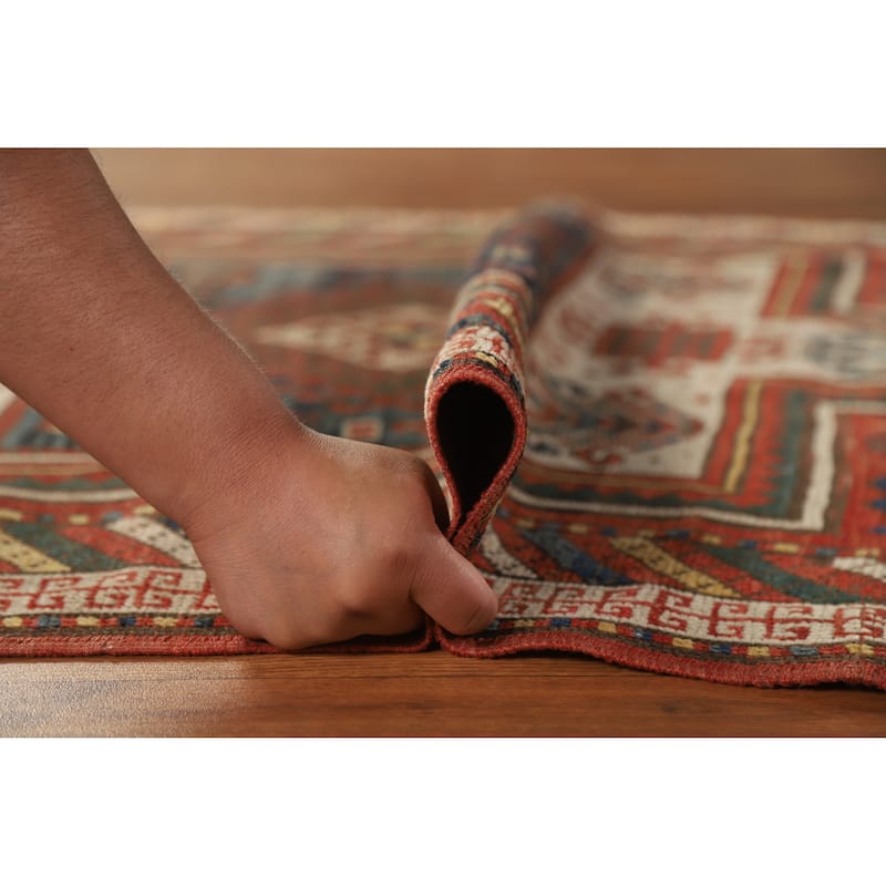 Hand Knotted Oriental 100% Wool Carpet Traditional Tribal Red Caucasian Area Rug - 5' 7'' X 3' 7''