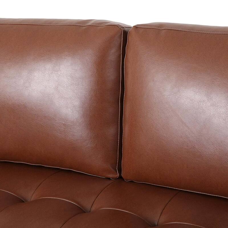 85'' Wide Standard PU Leather Sofa with Birch Legs and Throw Pillows