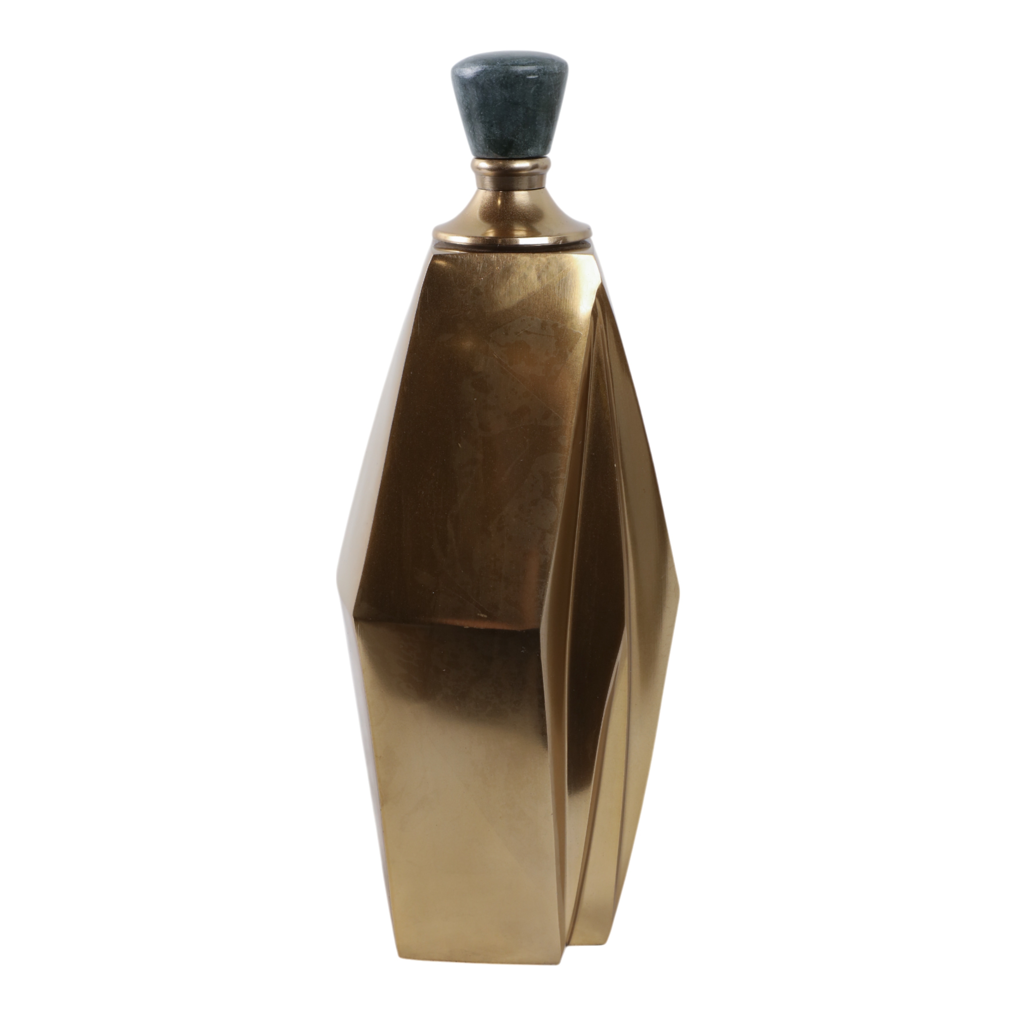 Metal and Marble Vase with Faceted Body Lid Contemporary Accent
