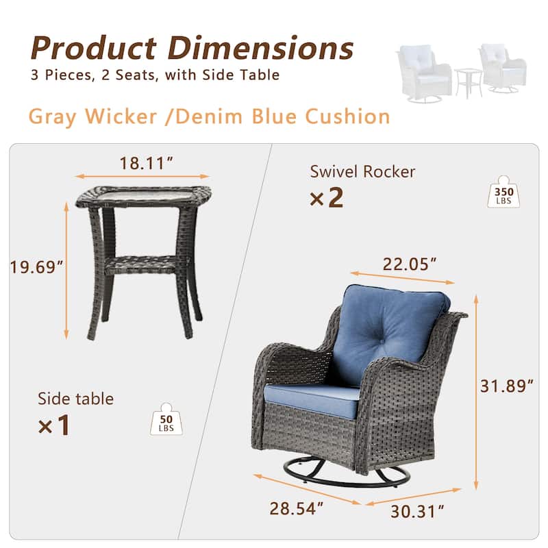 Gray Wicker Rattan Outdoor Patio Furniture Set Swivel Chair with Cushion
