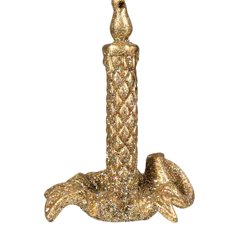 Glitter Drenched Candlestick Christmas Ornaments - 4" - Gold - Set of 4