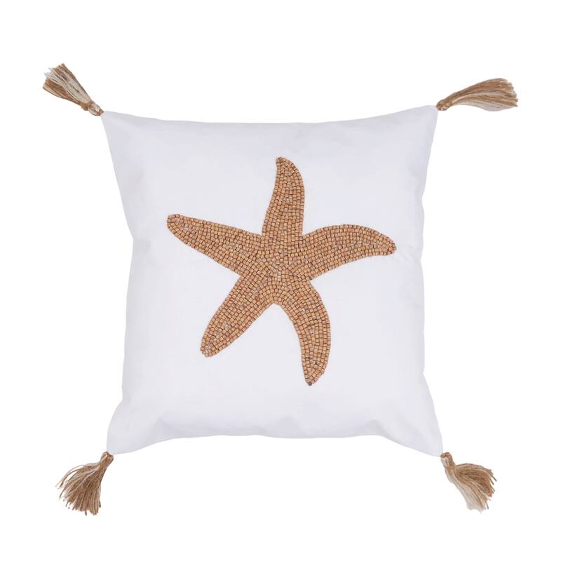 Seastar Handmade Wood Beaded Pillow