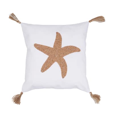 Seastar Handmade Wood Beaded Pillow