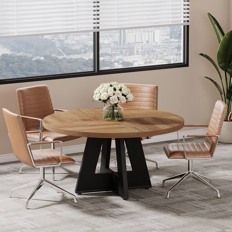 47" Round Conference Table Meeting Room Table with Thickened Top Wood Base Modern Training Desk for Conference/Seminar Room