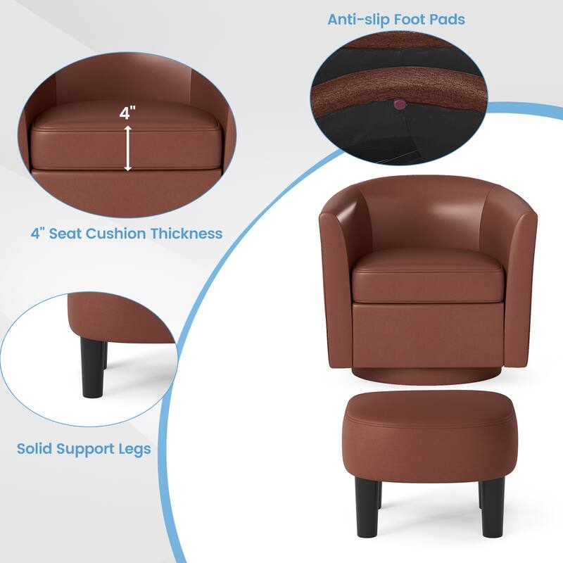 Modern Swivel Accent Chair with Ottoman for Living Room or Bedroom