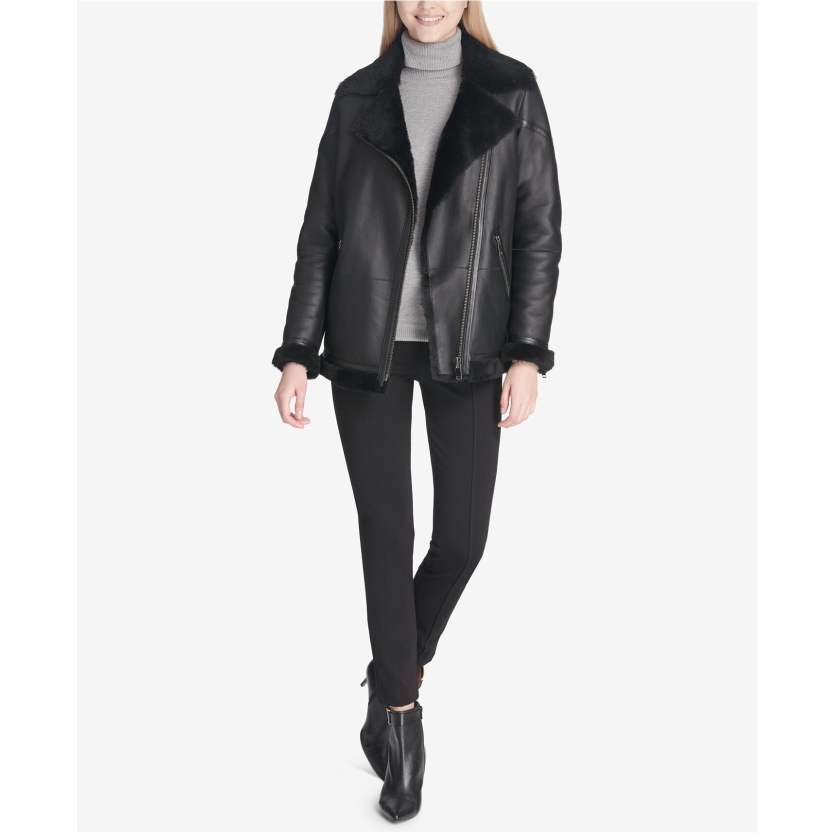 calvin klein faux shearling moto jacket
