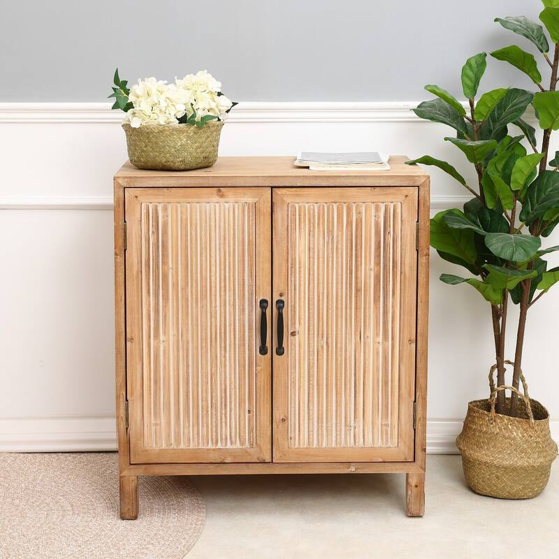 2-Door Wood Storage Cabinet - Natural Finish Accent Cabinet - Home Entryway Organizer
