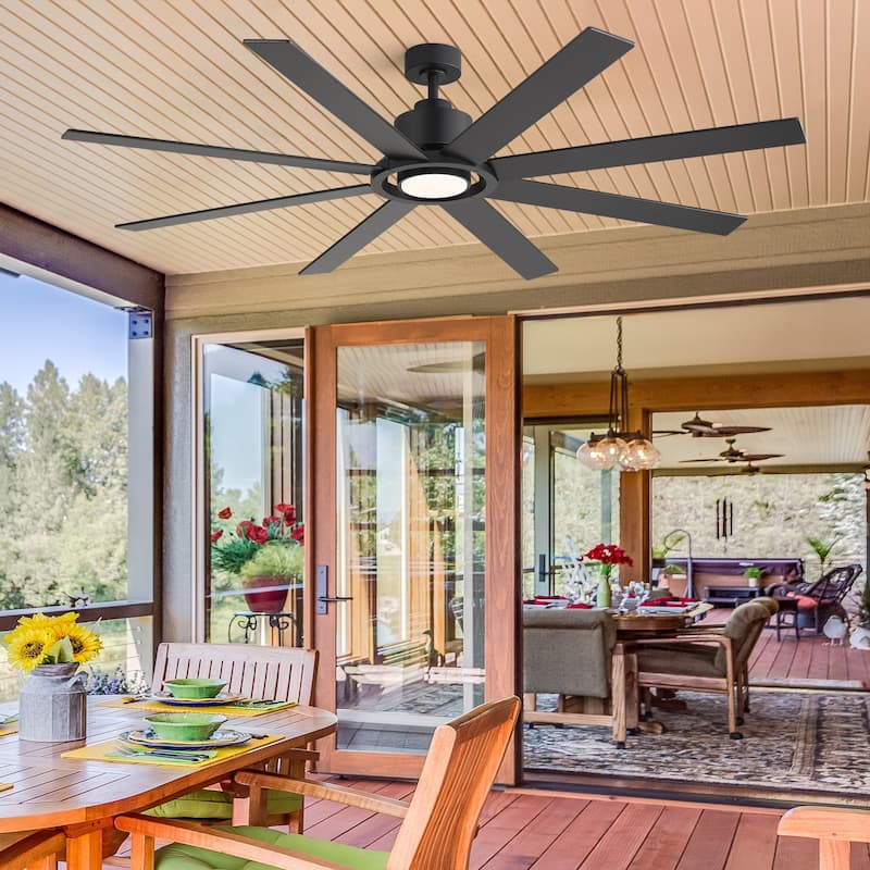 72 Inch 8-Blade Large Ceiling Fan with Dimmable LED Light and Remote