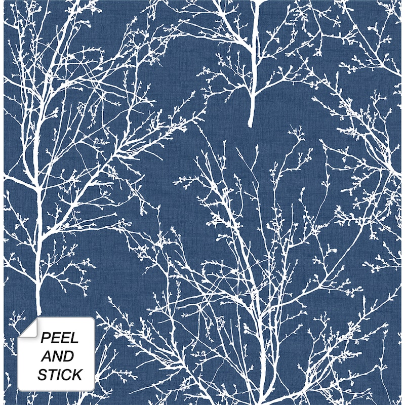 NextWall Tree Branches Peel and Stick Removable Wallpaper - 20.5 in. W x 18 ft. L - Coastal Blue
