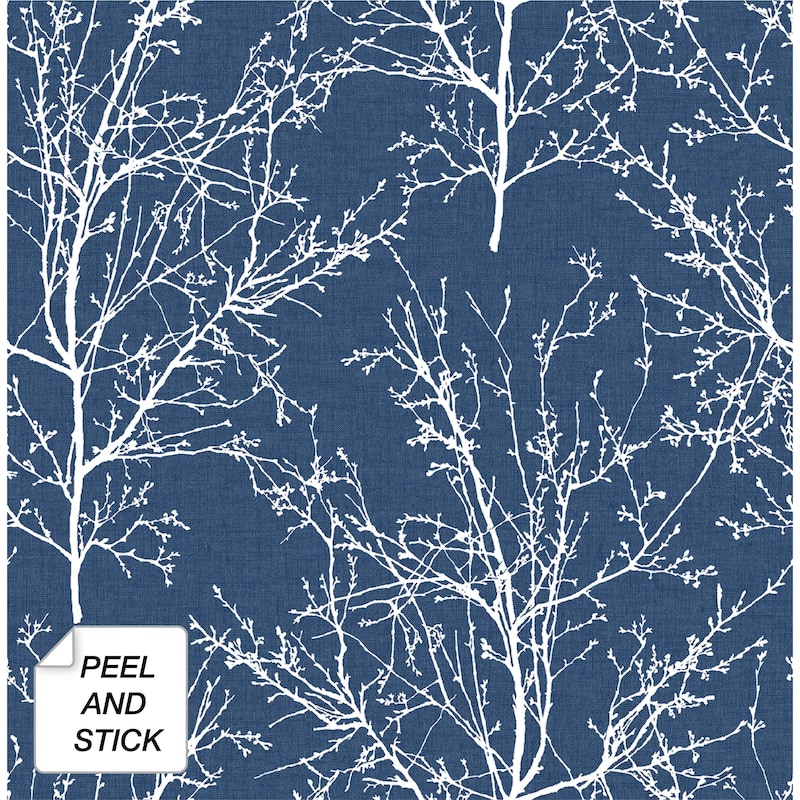 NextWall Tree Branches Peel and Stick Removable Wallpaper - 20.5 in. W x 18 ft. L - Coastal Blue