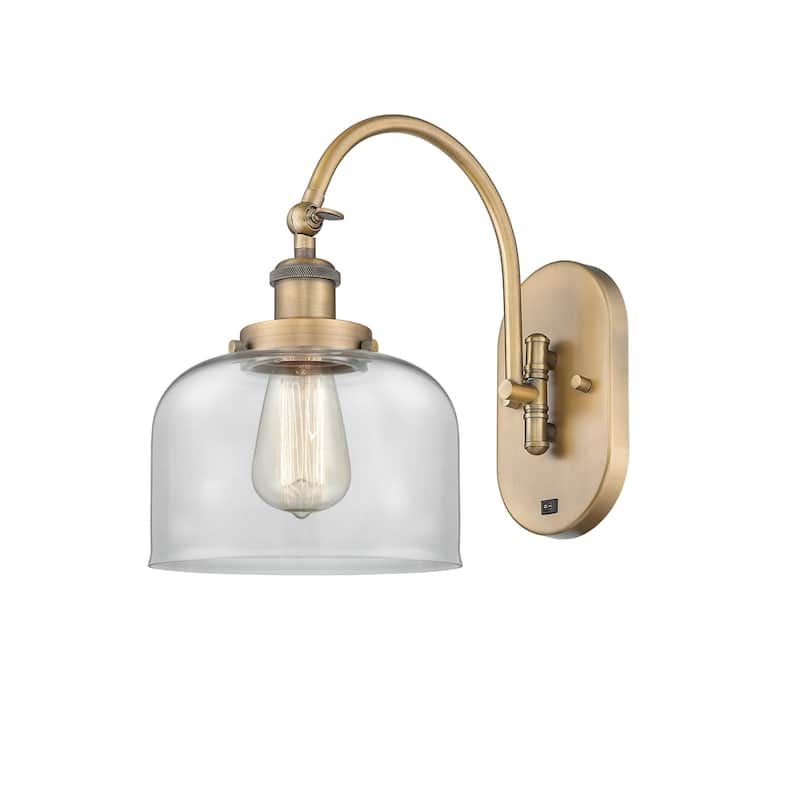 Innovations Lighting 918-1W-13-8 Bell Sconce Bell 13" Tall Wall Sconce - Brushed Brass / Clear