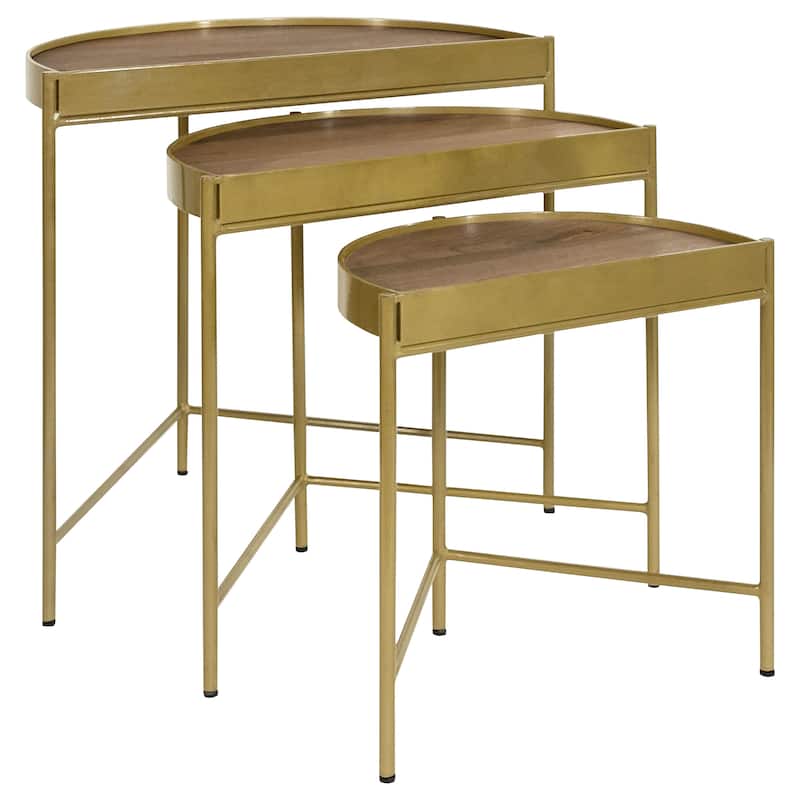 Tristen 3-Piece Demilune Nesting Table Brown and Gold - Wood - Brown