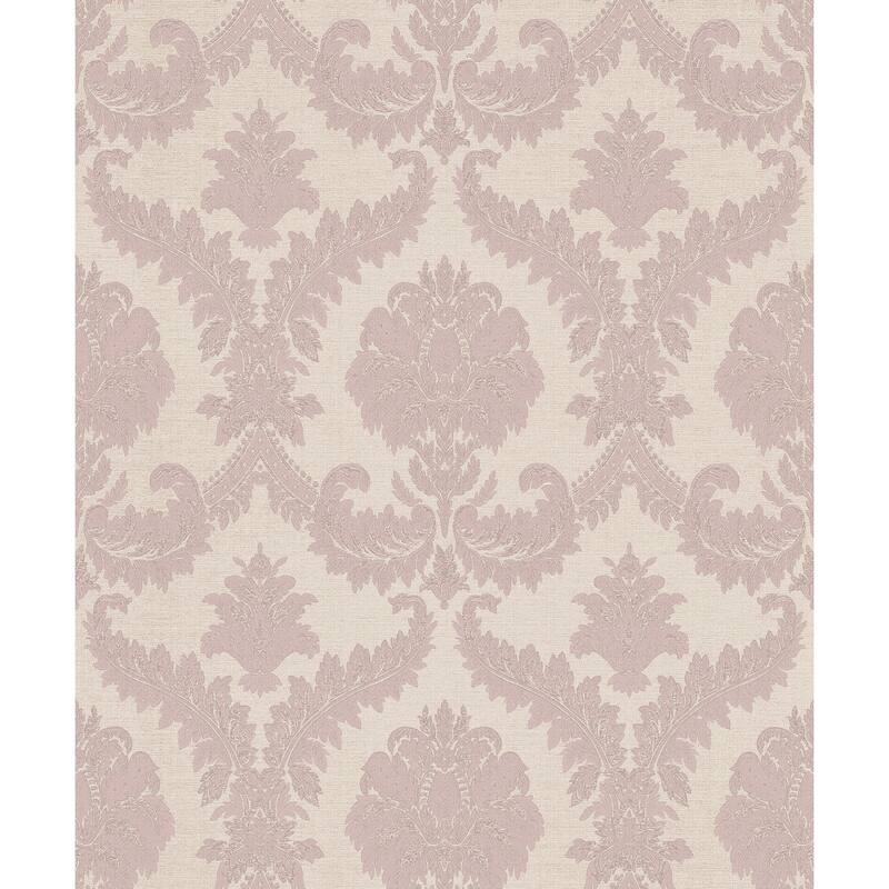 Galerie Wallcoverings Cottage Chic Damask Vinyl on Non-woven Metallic Wallpaper Roll - 33 feet x 21 inches - Pink