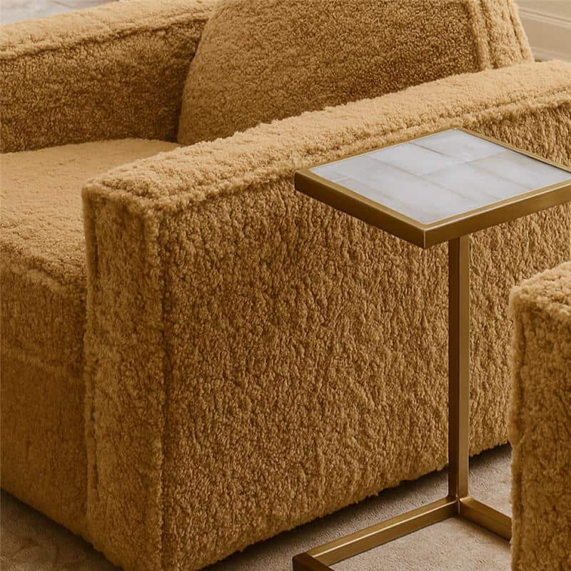 Metal Side Table Square Top Narrow C-Frame Accent - White - 24.0"