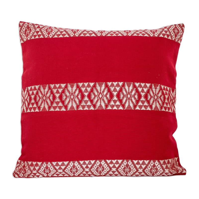 Novica Handmade Mountains And Valleys In Poppy Cotton Cushion Cover
