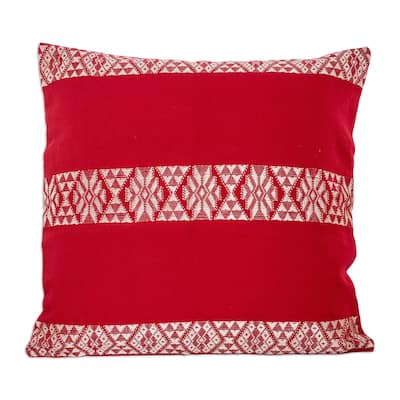 Novica Handmade Mountains And Valleys In Poppy Cotton Cushion Cover