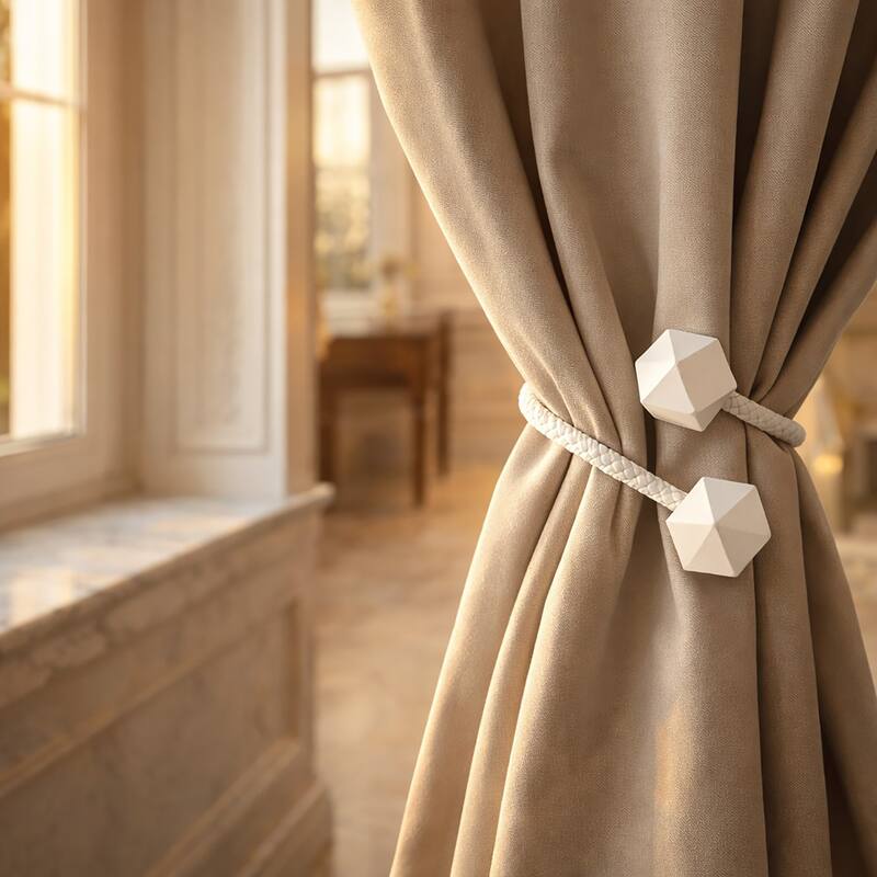 Set of 2 Wooden Cubic Tiebacks Twist Geometrik Big Size - 13"L x 1.4"W x 1.4"D