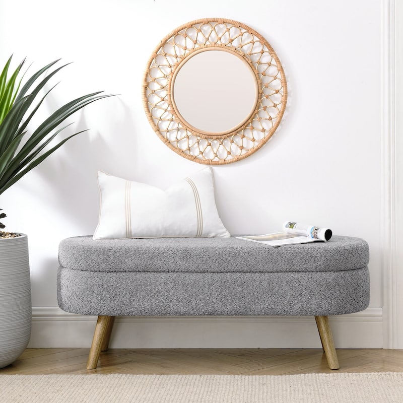 Ottoman Oval Storage Bench,Rubber Wood Legs