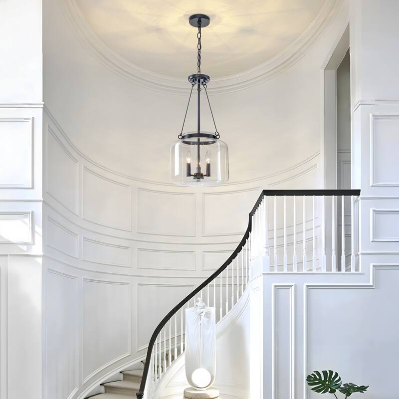 Starsky 3-Light Lantern Drum Chandelier with Thick Clear Glass Shade