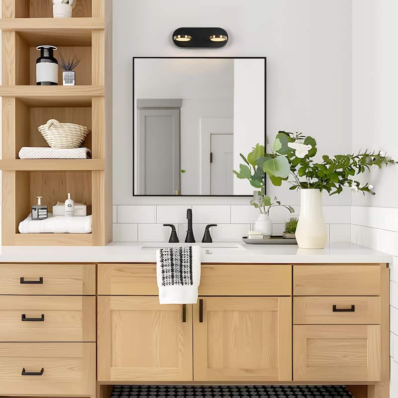 Modern 2-Light Black Gold LED Wall Sconces Bathroom Vanity Lights with Adjustable Shades - 11.8" L x 3.3" W x 4.3" H