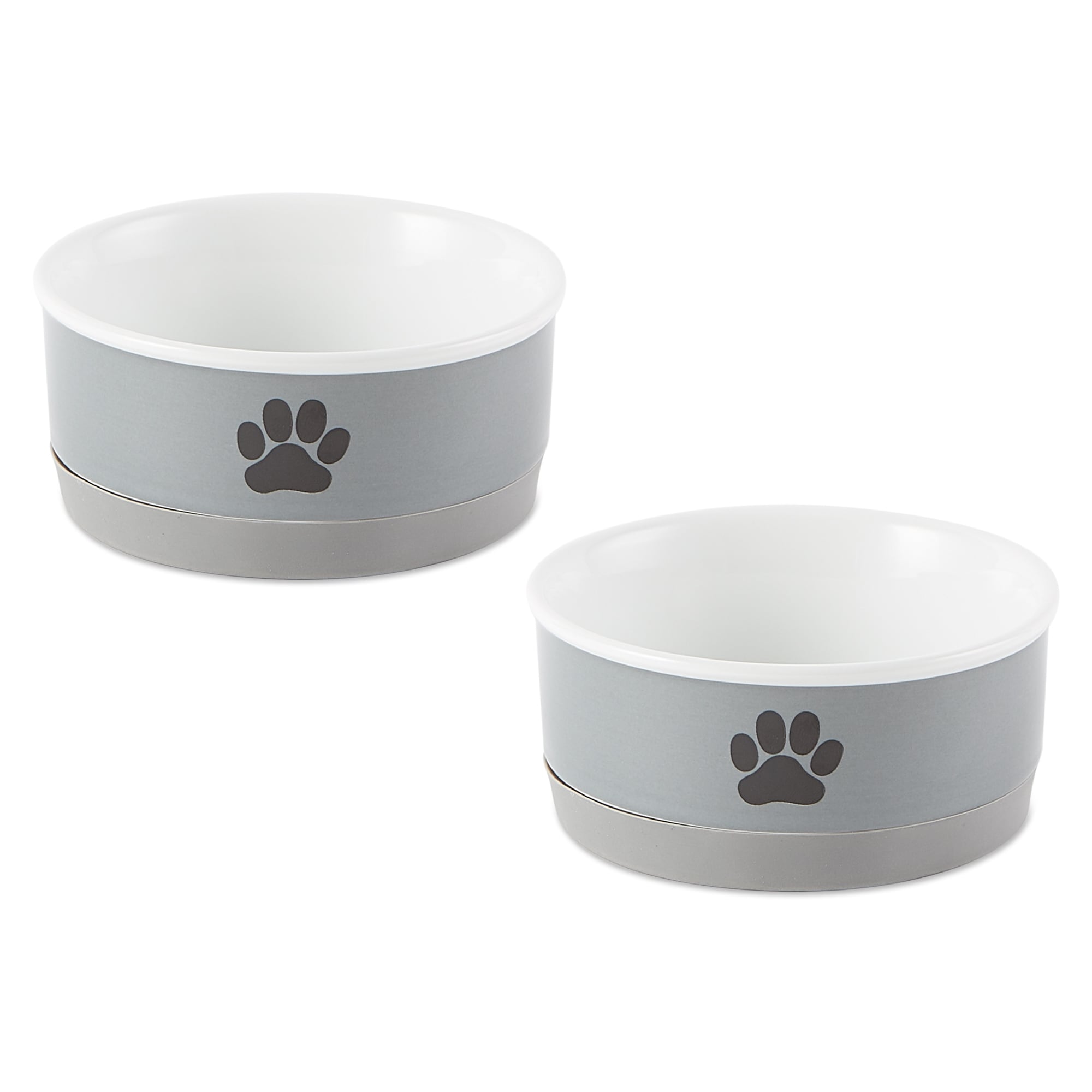 DII Pet Bowl Black Paw Print Gray Small 4.25dx2h (Set of 2)