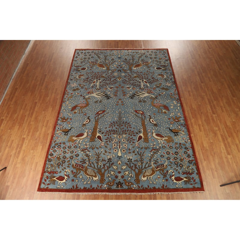 Hand Knotted Oriental 100% Wool Carpet Traditional All-Over Navy Blue & Blues Ziegler Area Rug - 13' 9'' X 9' 7''