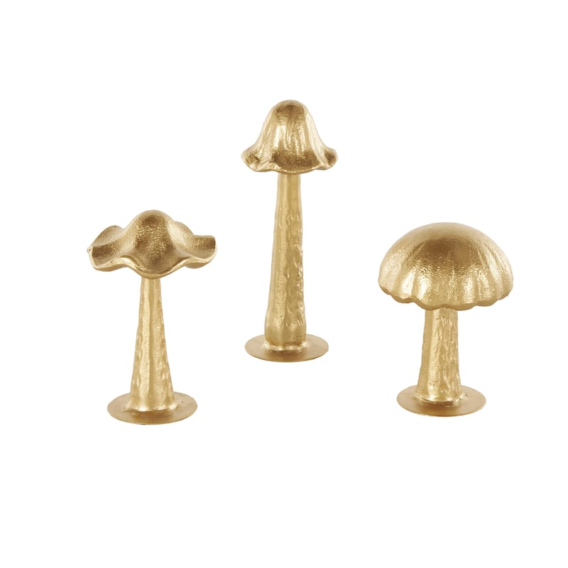 Metal Mushroom Metallic Sculpture with Round Base - Set of 3 Gold - Roche River Decor