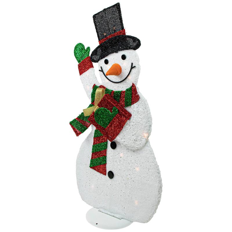 Lighted Waving Snowman Outdoor Christmas Decoration - 32" - Clear Lights - White