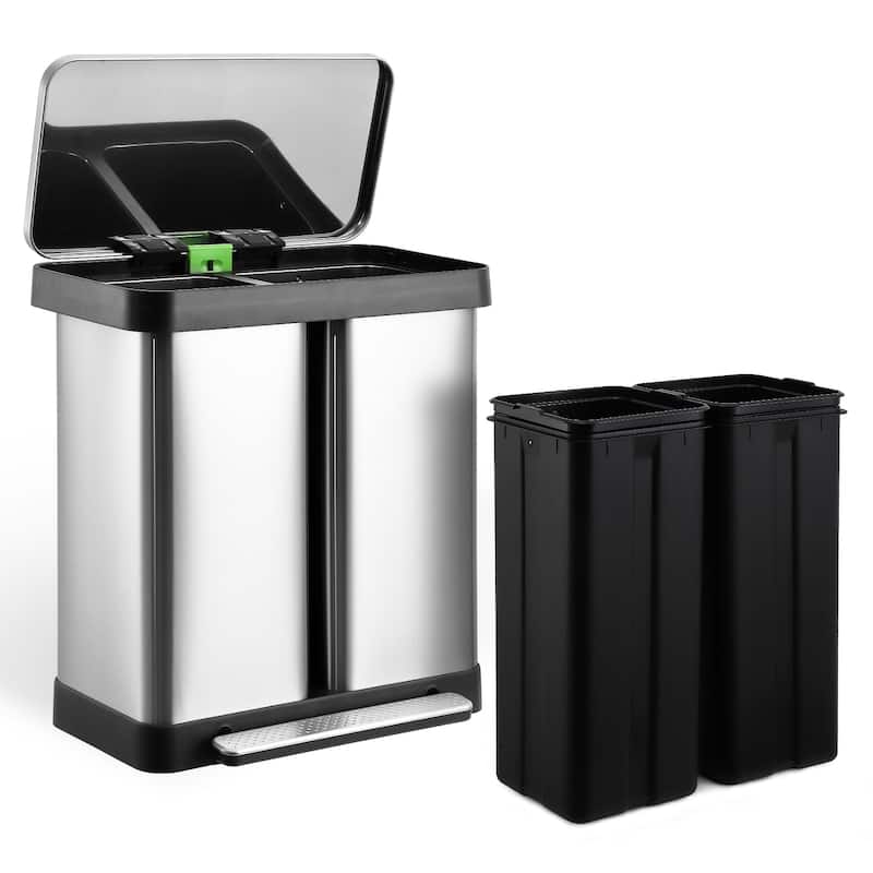 Stainless Steel Dual Trash Can - 16 Gallons