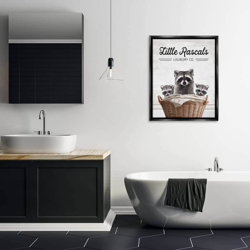 Stupell Little Rascals Laundry Raccoons Framed Floater Canvas Wall Art Design By Lettered and Lined