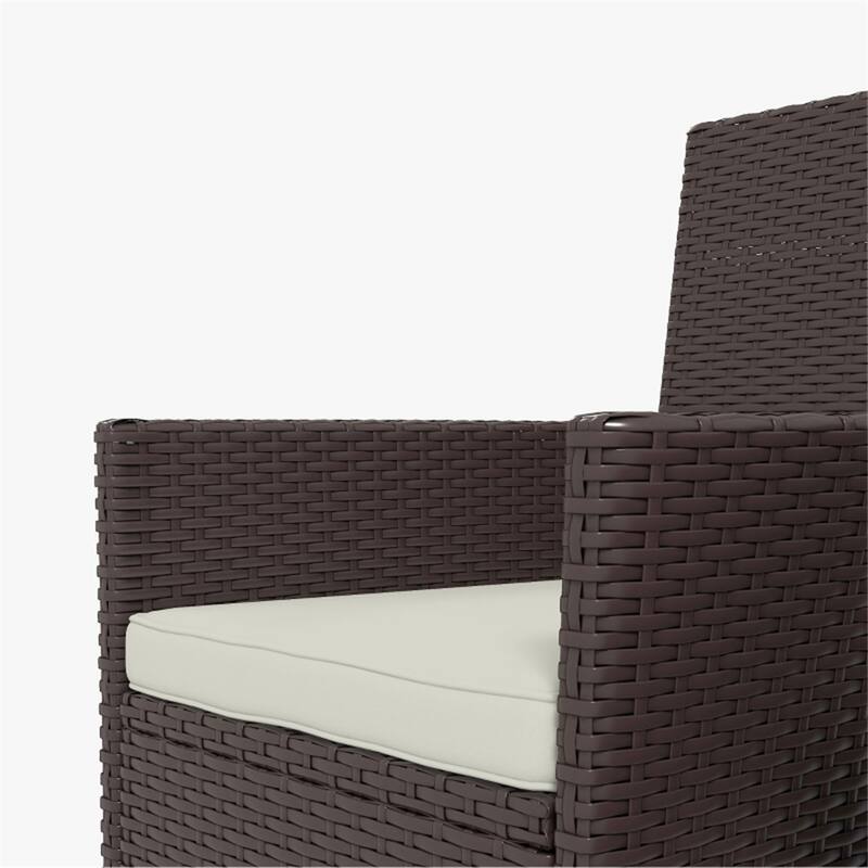 Dark Coffee Wicker Rattan Chairs with Cream Cushions, Set of 2 - 24.5" W x 24.75" D x 34.75" H
