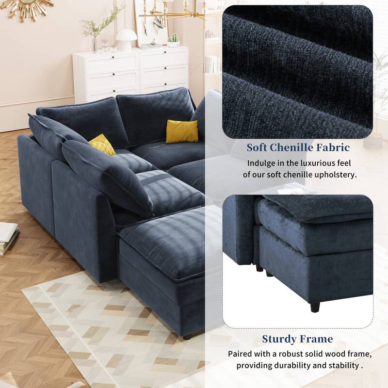 126" 6-Piece Modular Sofa Bed with Storage and Double-Layer Cushions