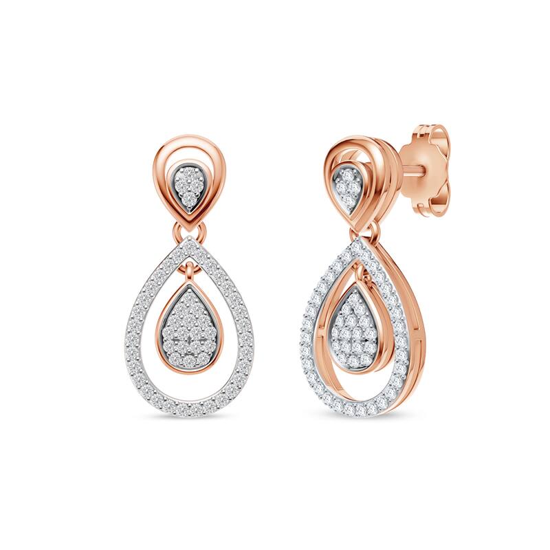 1/4ct TDW Diamond Cluster Drop Earrings in 10k Rose Gold for Women - Rose gold