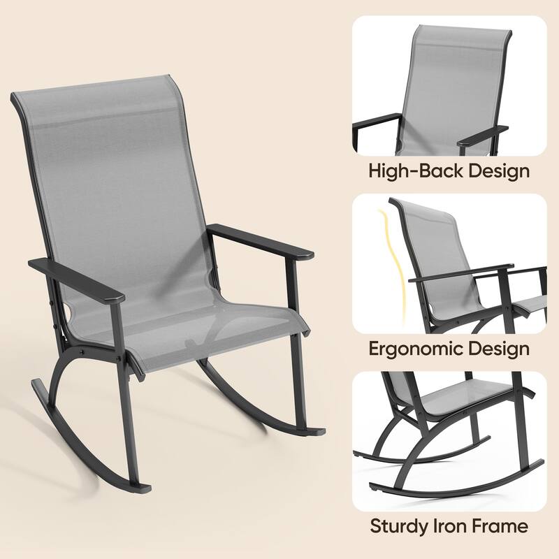 3-Piece Outdoor Bistro Set - Rattan Rocking Chairs With Coffee Table, Ergonomic Patio Furniture with High Backrest