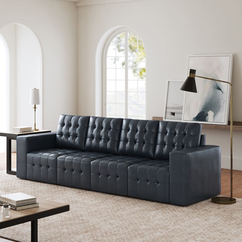 Aurora Genuine Leather Ottoman with Tufted Design by HULALA HOME