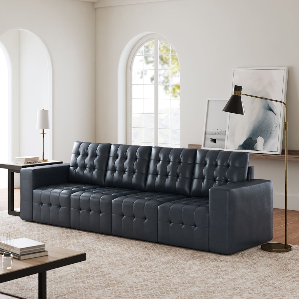 Aurora Genuine Leather Ottoman with Tufted Design by HULALA HOME