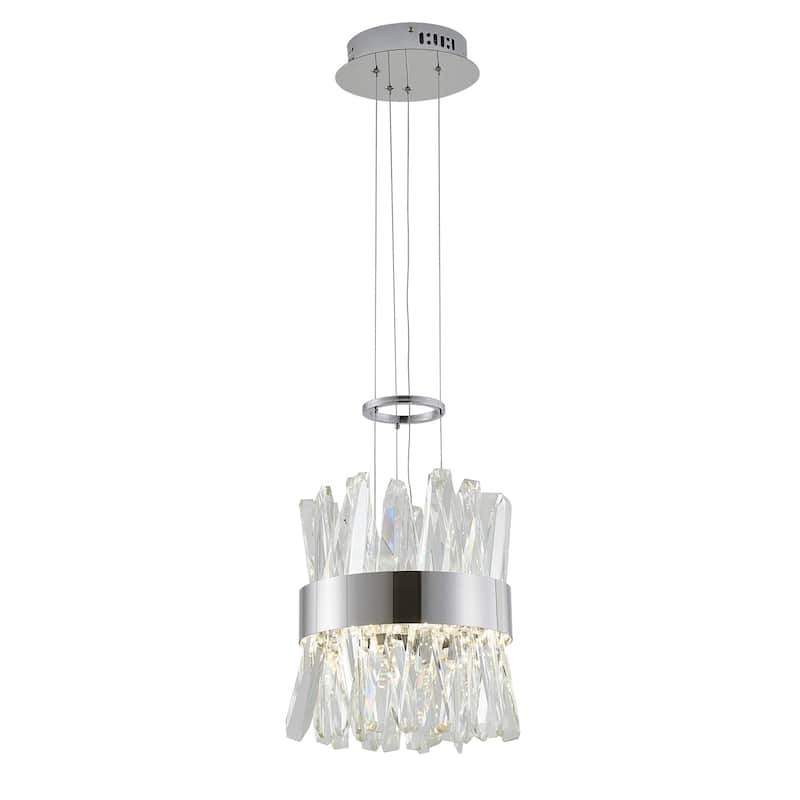 Pendant Light - Chrome Metal Hanging Ceiling Fixture with Crystal Accents - 14