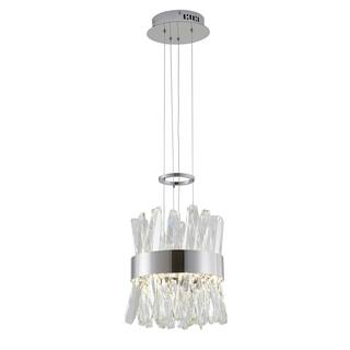 Pendant Light - Chrome Metal Hanging Ceiling Fixture with Crystal Accents - 14