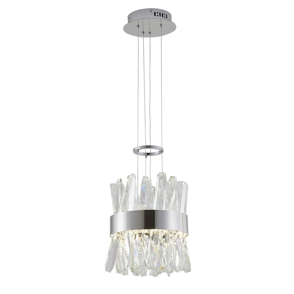 Pendant Light - Chrome Metal Hanging Ceiling Fixture with Crystal Accents - 14