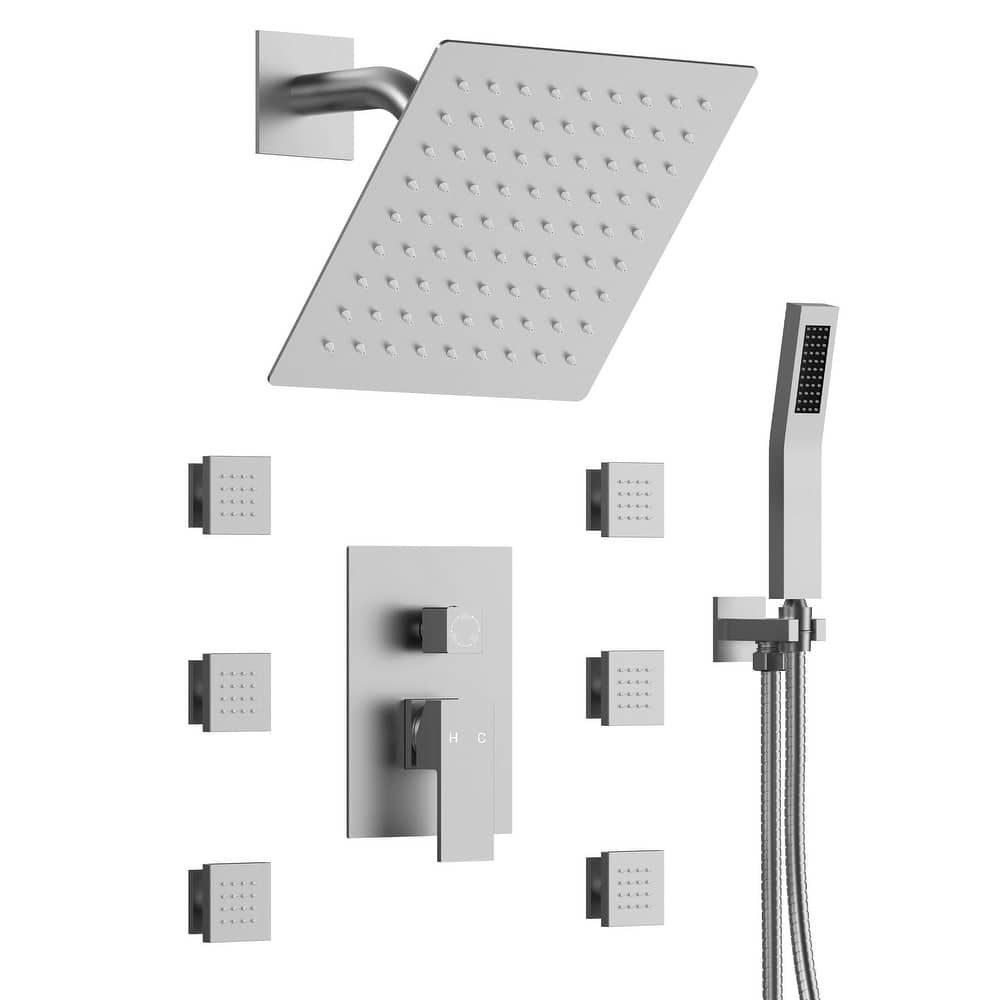 10" High-Pressure Balanced Rainfall Shower System with Handheld Spray & 6 Body Jets