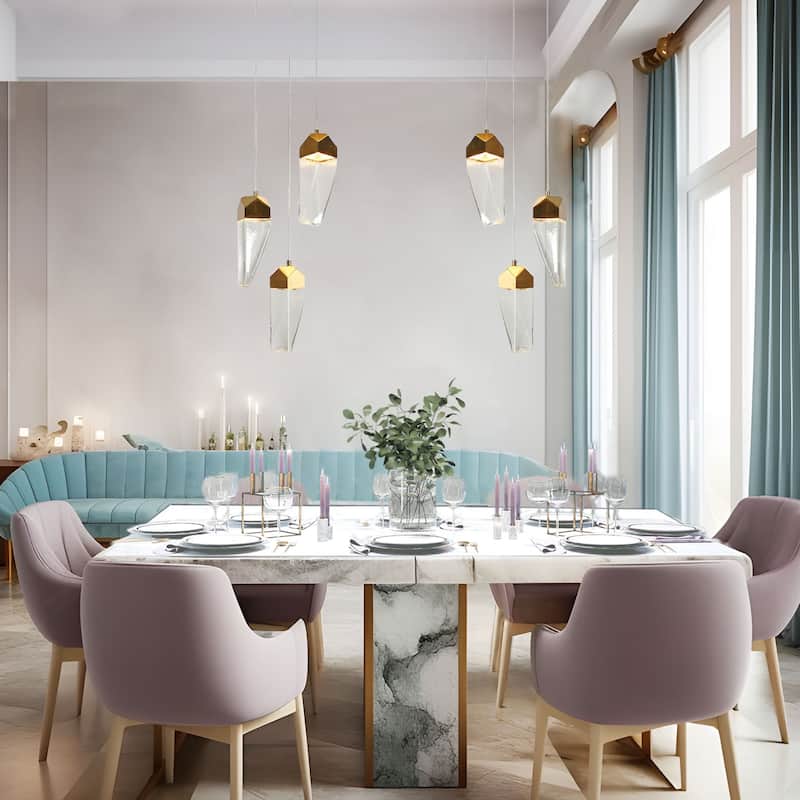 Modern 3-Light LED Cluster Pendant Gold Irregular Crystal Glass Chandelier